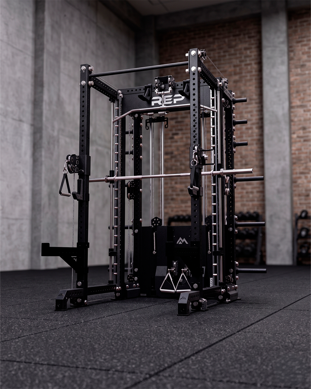 6 Post - Metallic Black 93 Height  30 Depth Dual Athena and Inside Smith Machine