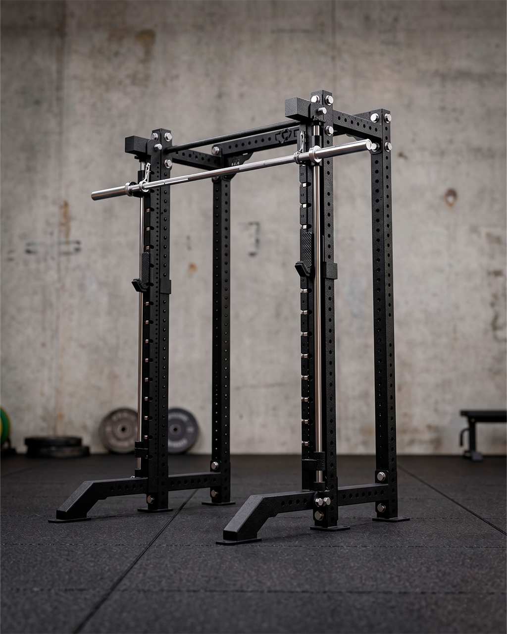 Compact- 4 Post - Metallic Black 80" Height  Smith Machine (Outside)