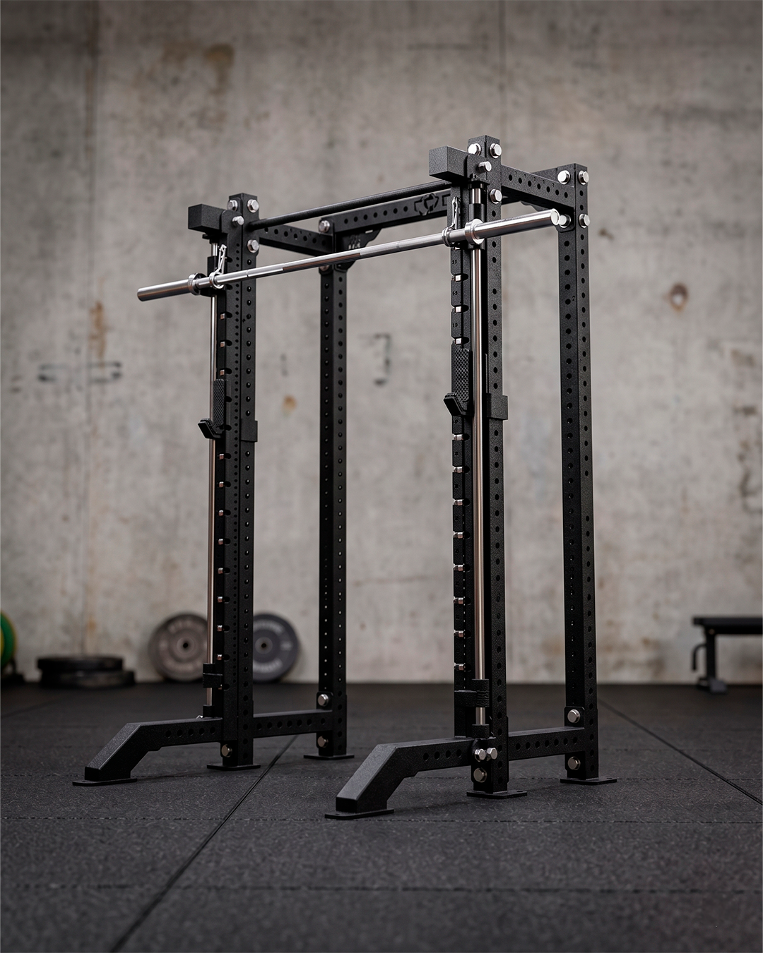 Compact- 4 Post - Metallic Black 80" Height  Smith Machine (Outside)