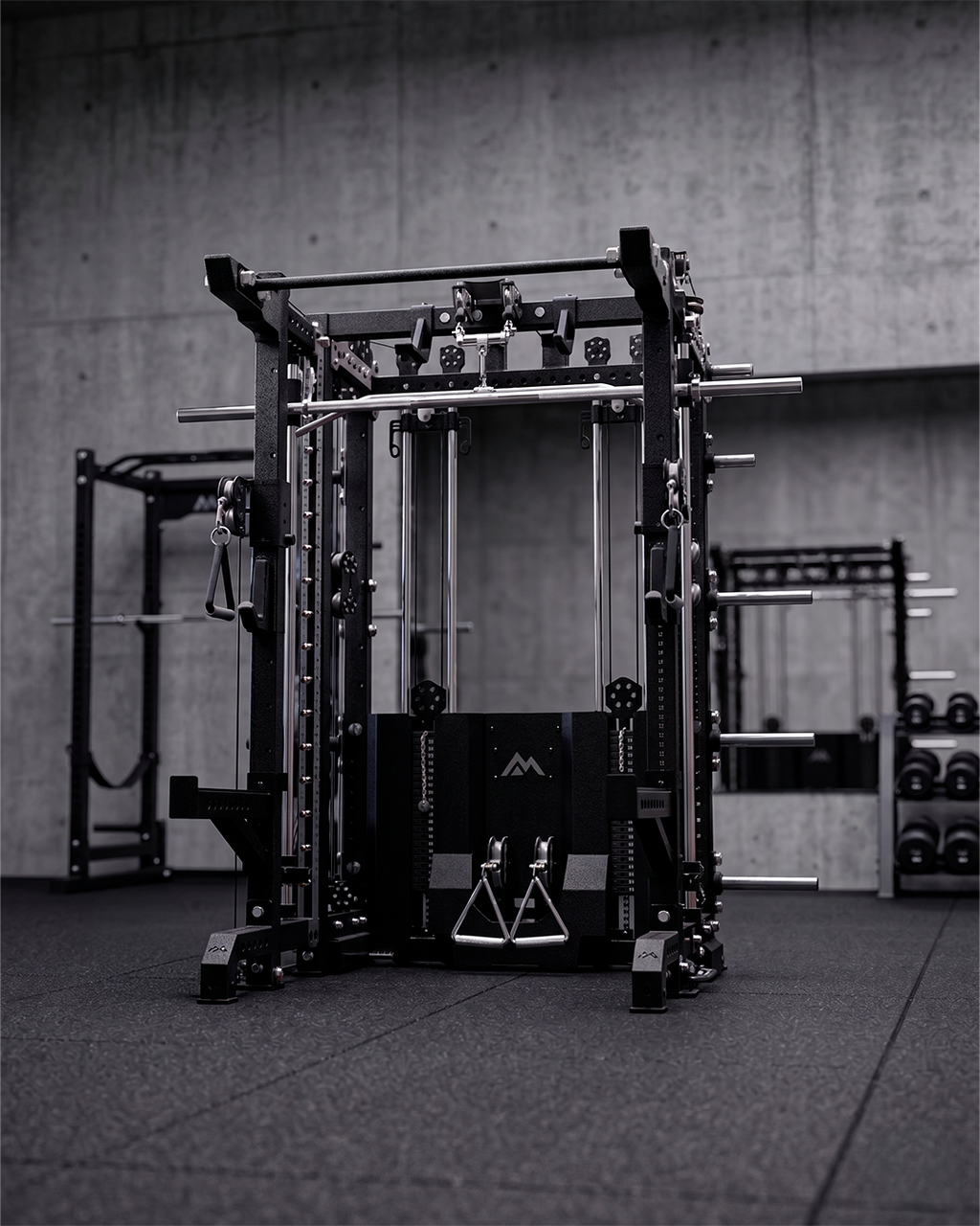 SUMMIT Rack 4 Post - Metallic Black 80 Height  Ares 2.0 and Inside Smith Machine