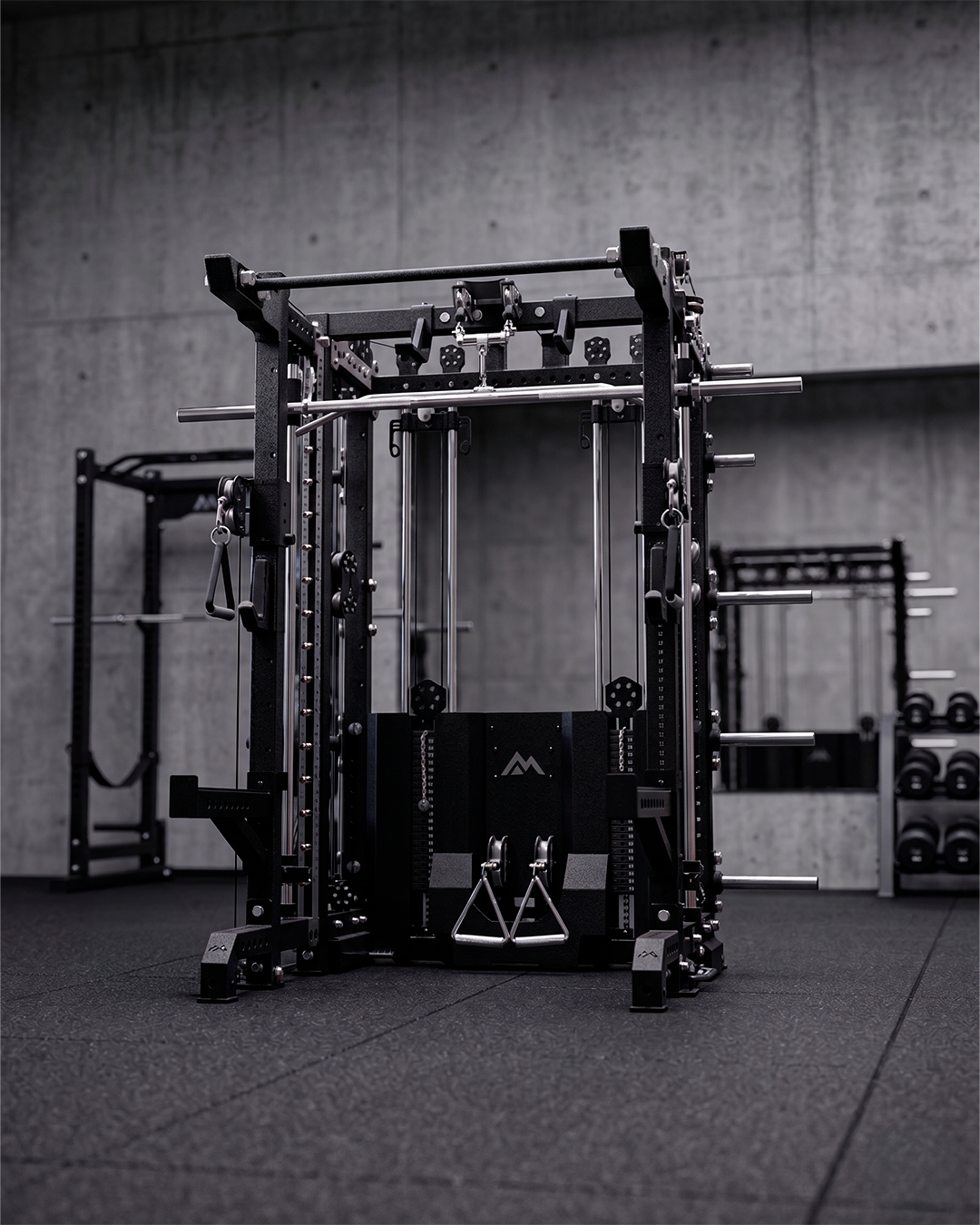 SUMMIT Rack 4 Post - Metallic Black 80 Height  Ares 2.0 and Inside Smith Machine