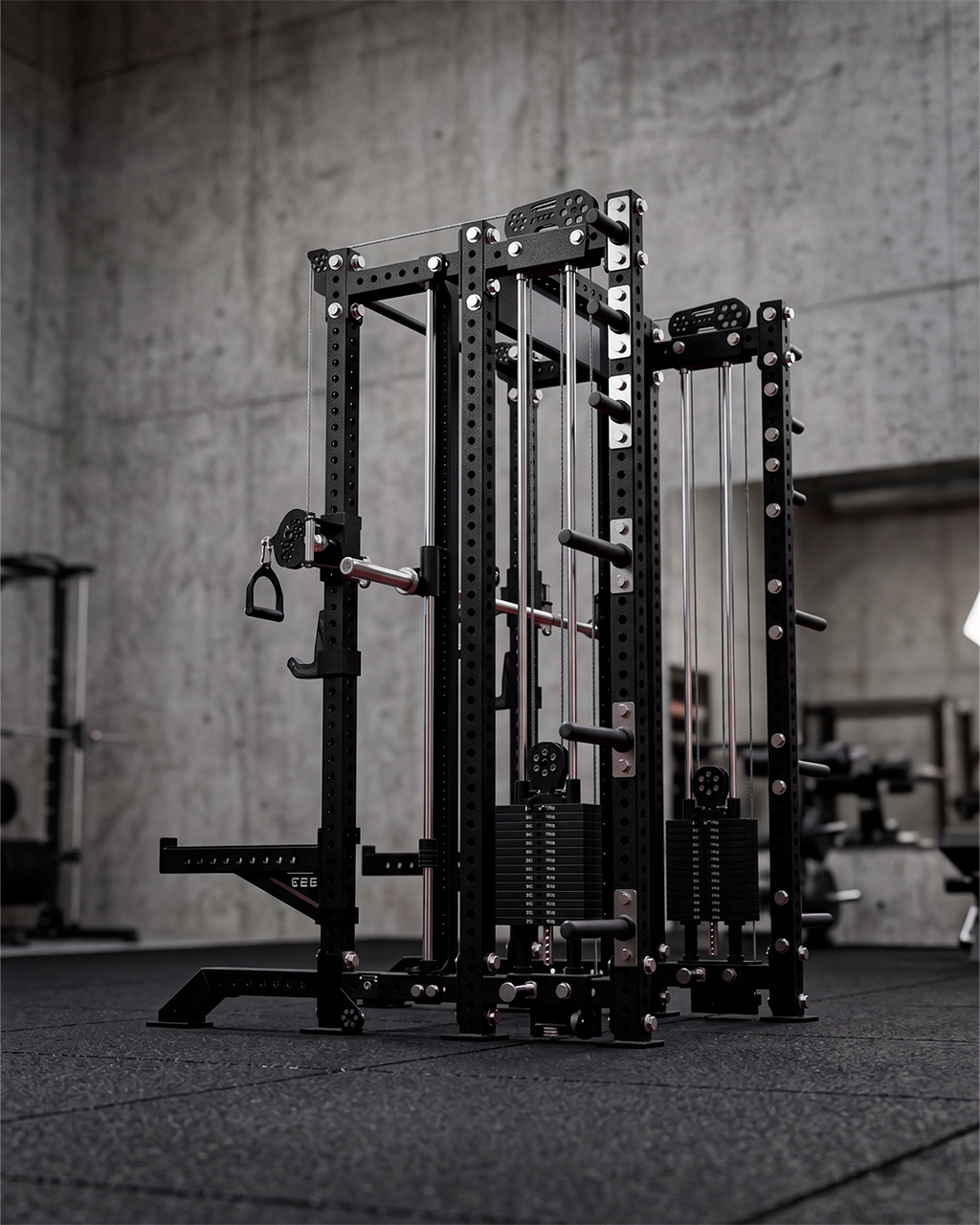SUMMIT Rack 4 Post - Metallic Black 80" Height  Dual Athena and Inside Smith Machine