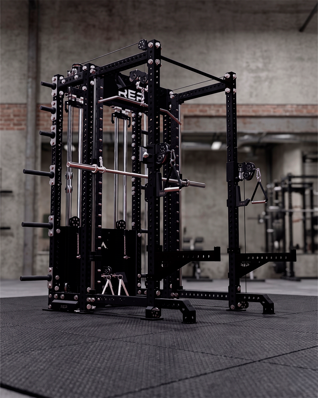 6 Post - Metallic Black 93 Height  30 Depth Dual Athena and Inside Smith Machine