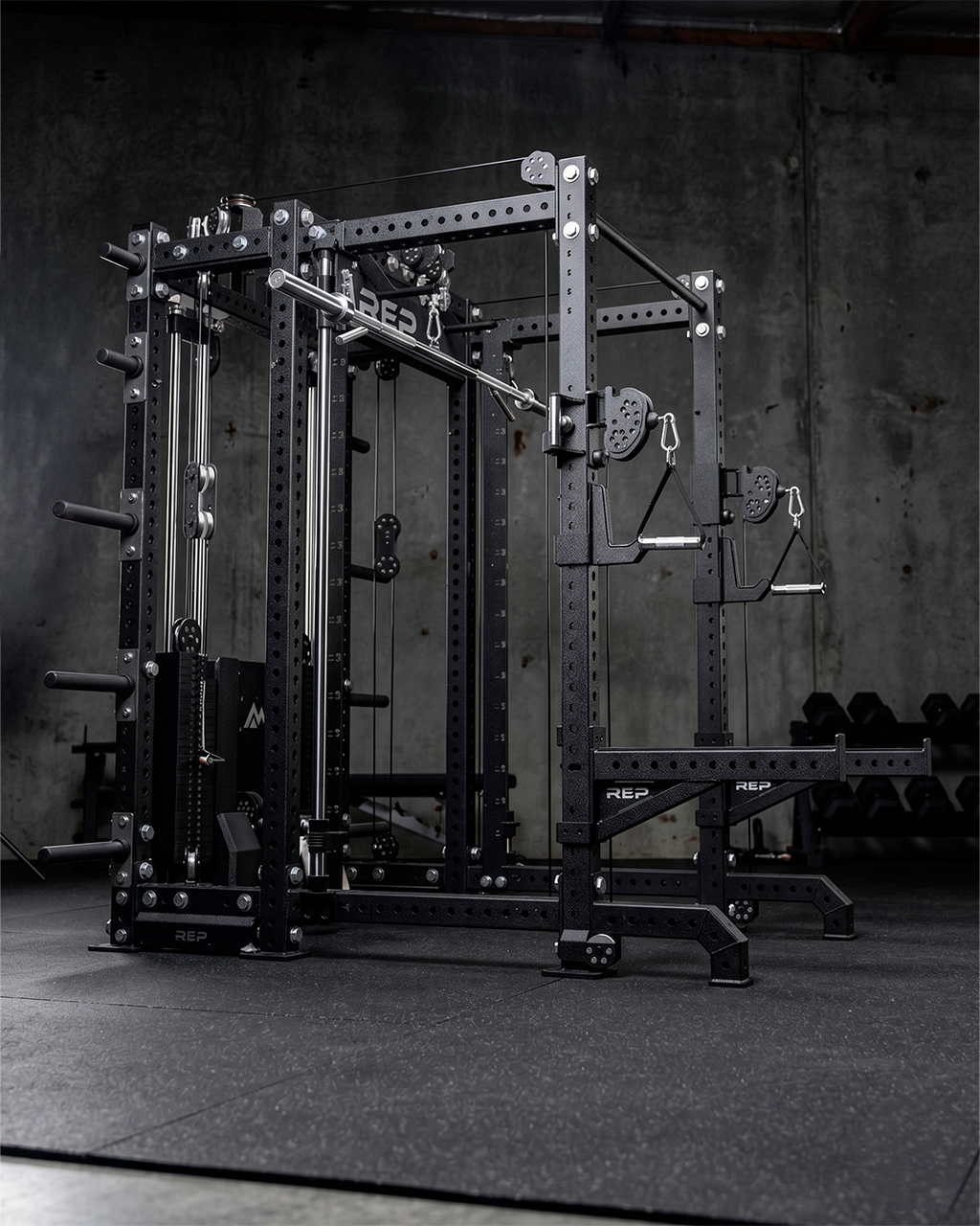 6 Post - Metallic Black 80"" Height  30"" Depth Ares 2.0 and Inside Smith Machine