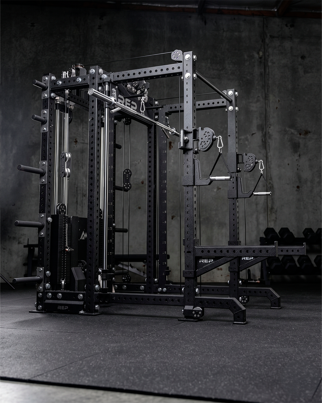 6 Post - Metallic Black 80"" Height  30"" Depth Ares 2.0 and Inside Smith Machine