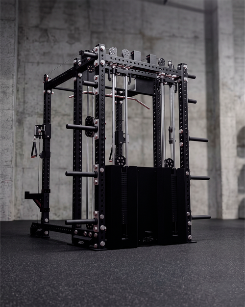 6 Post - Metallic Black 80"" Height  30"" Depth Dual Athena and Inside Smith Machine