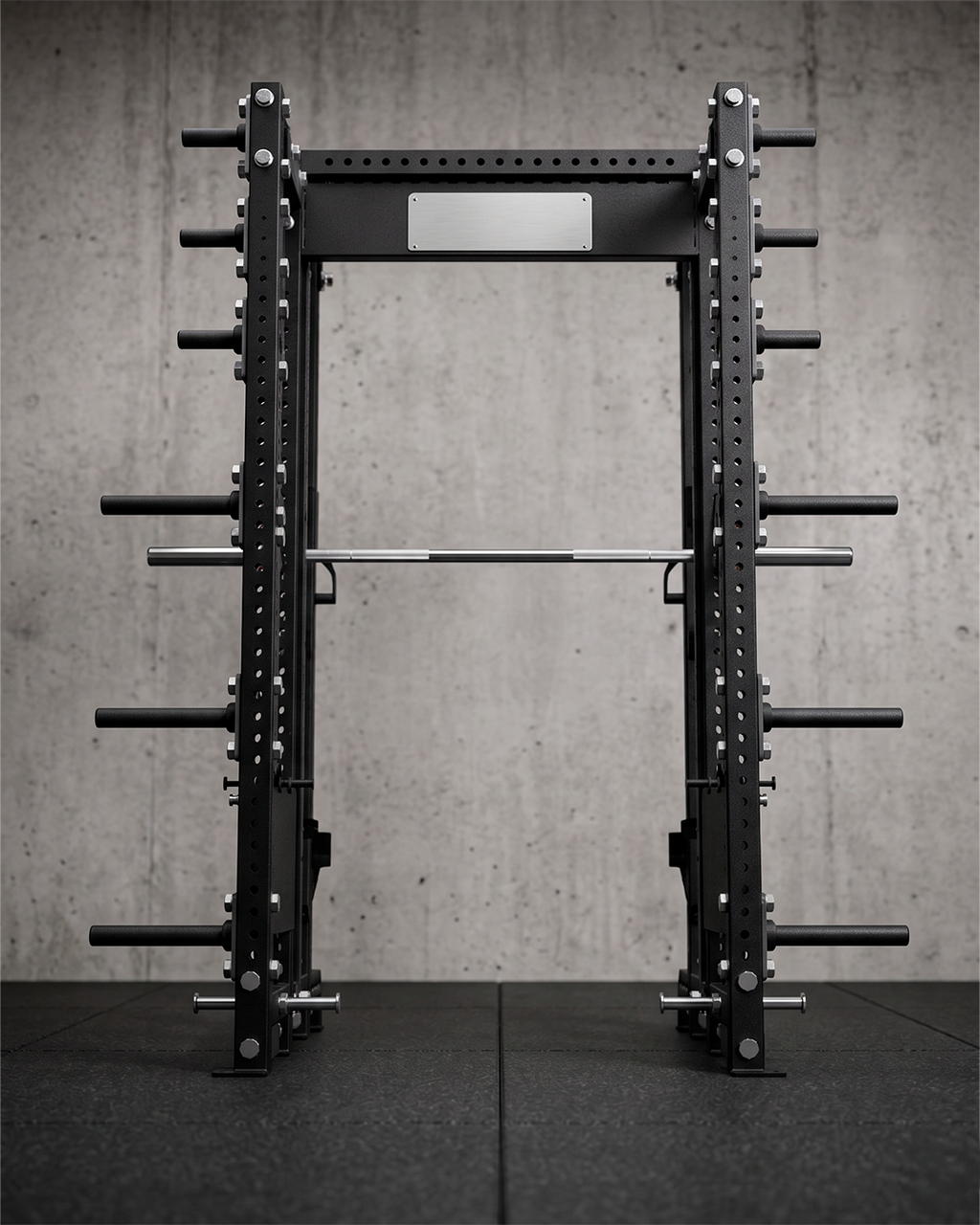 SUMMIT Rack 4 Post - Metallic Black 93" Height  Dual Athena and Inside Smith Machine