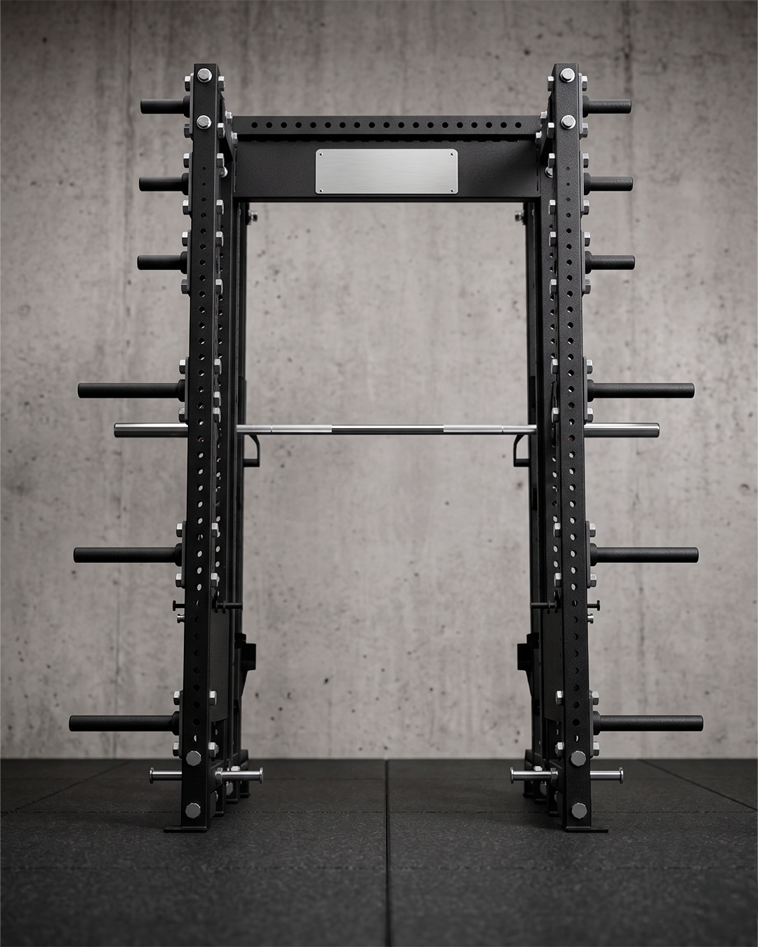 SUMMIT Rack 4 Post - Metallic Black 93" Height  Dual Athena and Inside Smith Machine