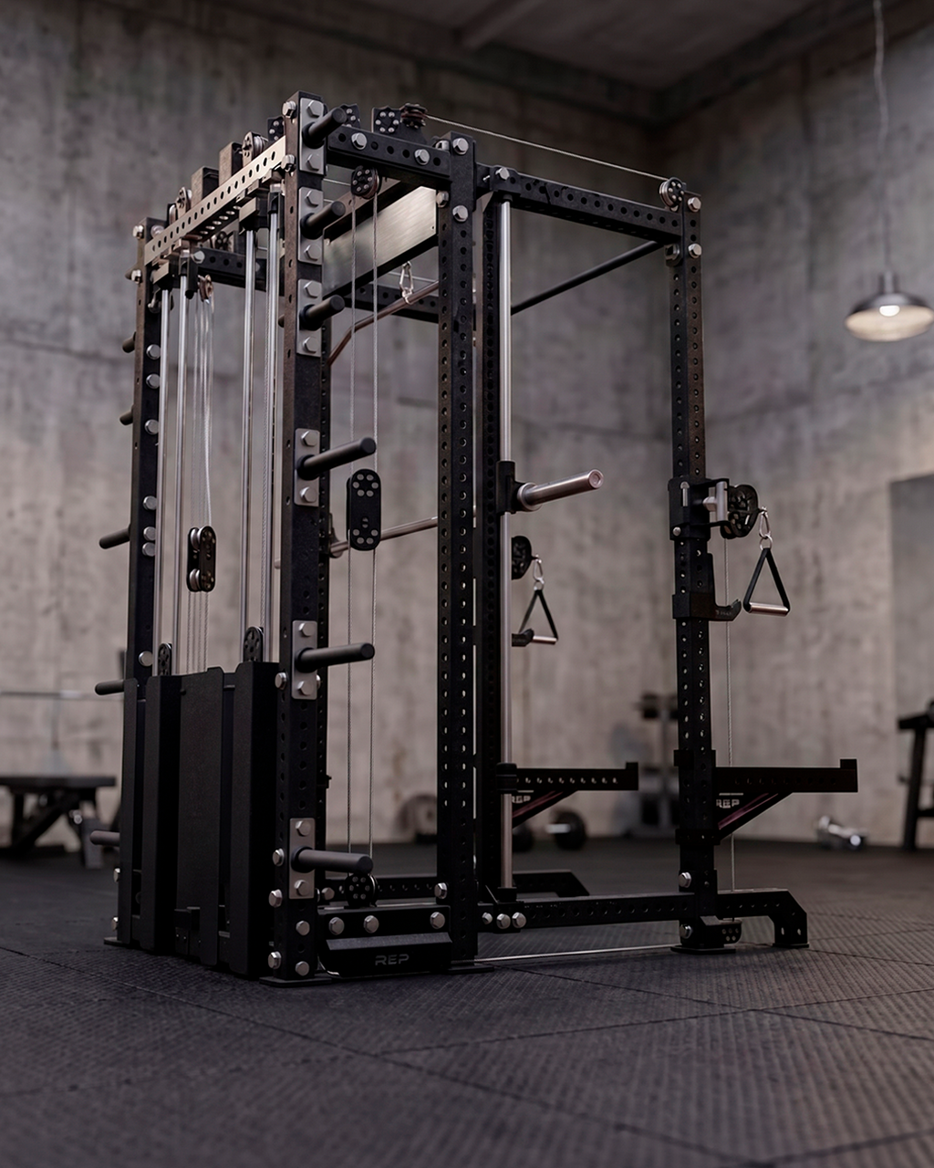 6 Post - Metallic Black 93"" Height  30"" Depth Ares 2.0 and Inside Smith Machine