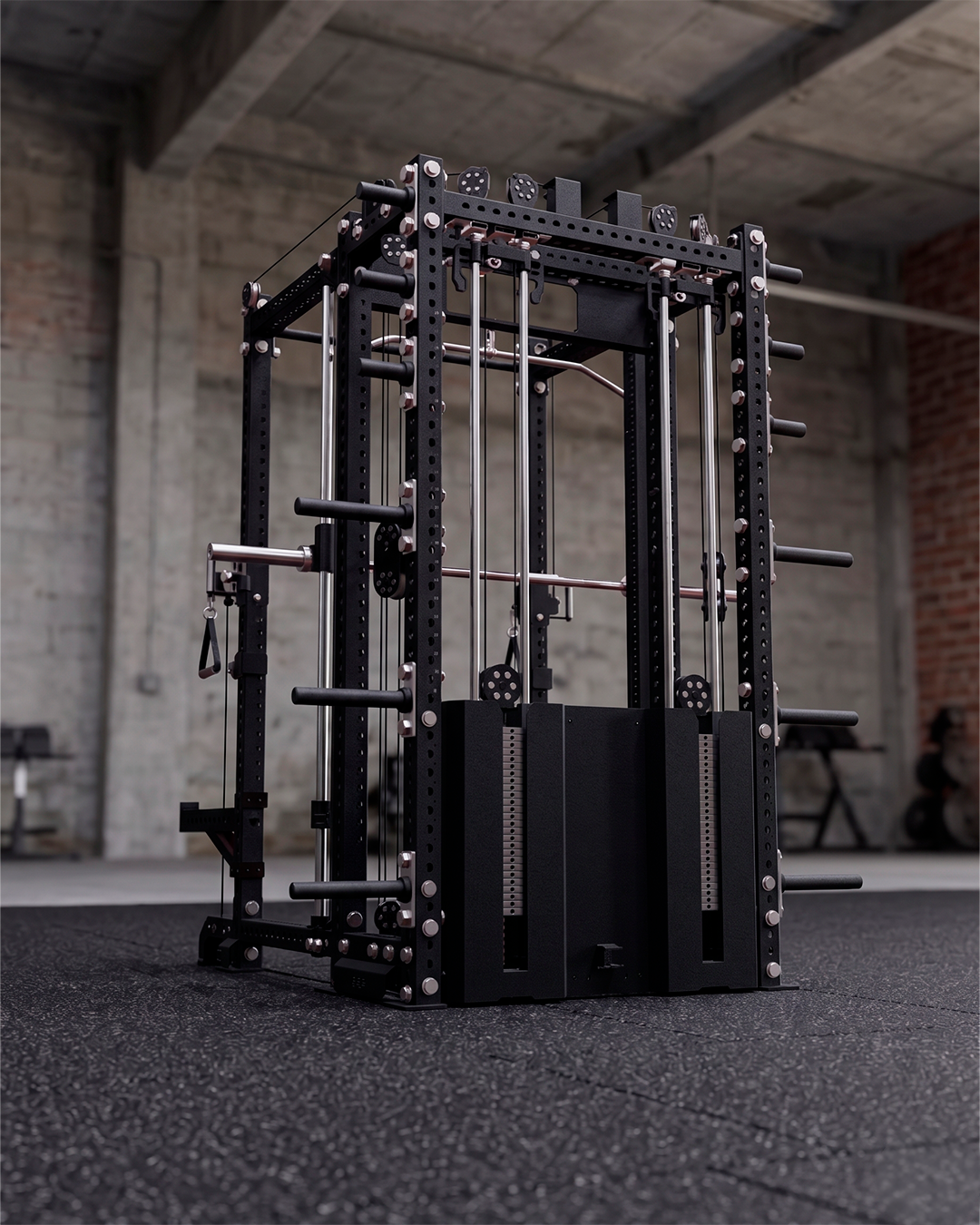 6 Post - Metallic Black 93 Height  30 Depth Dual Athena and Inside Smith Machine
