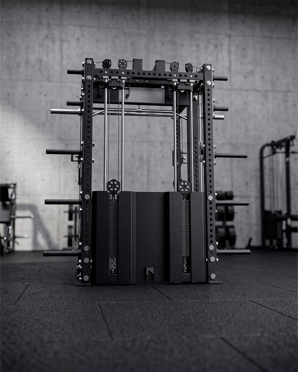 6 Post - Metallic Black 80"" Height  30"" Depth Ares 2.0 and Inside Smith Machine