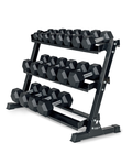 Hex Dumbbell Set and Metallic Black Dumbbell Rack