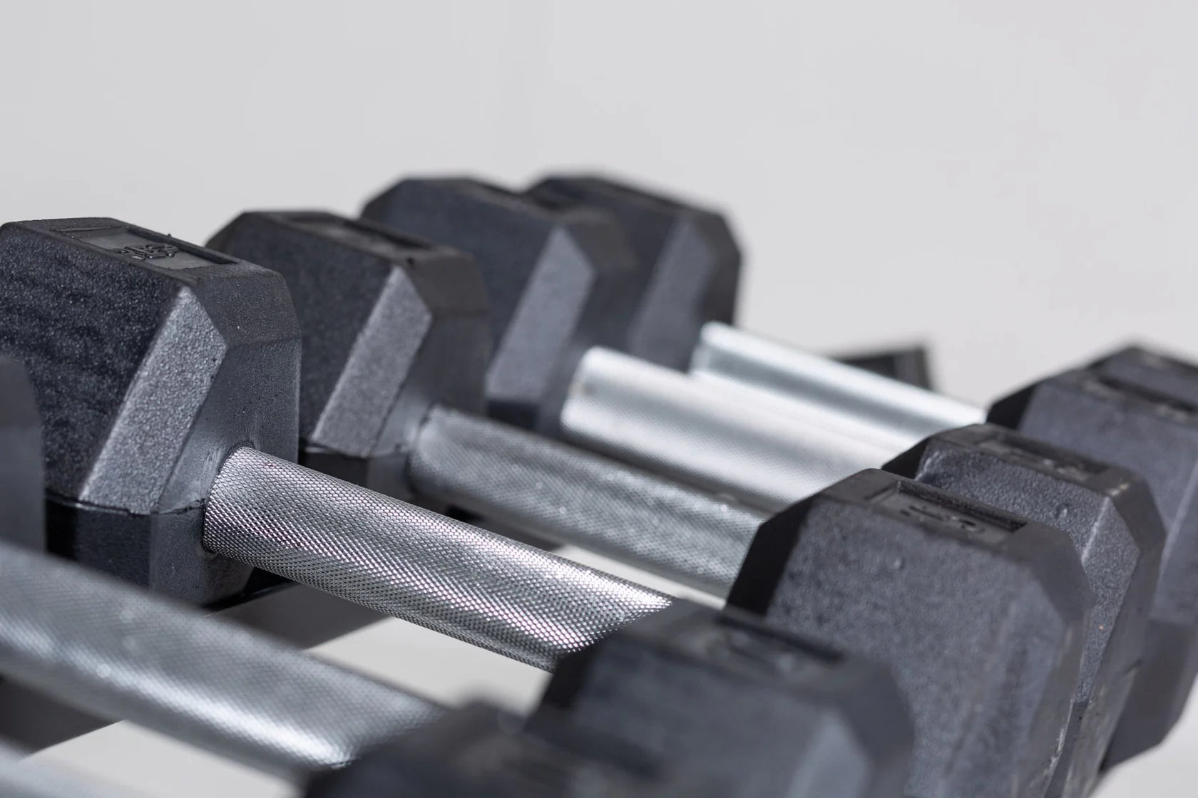 Hex Dumbbell Set and Metallic Black Dumbbell Rack