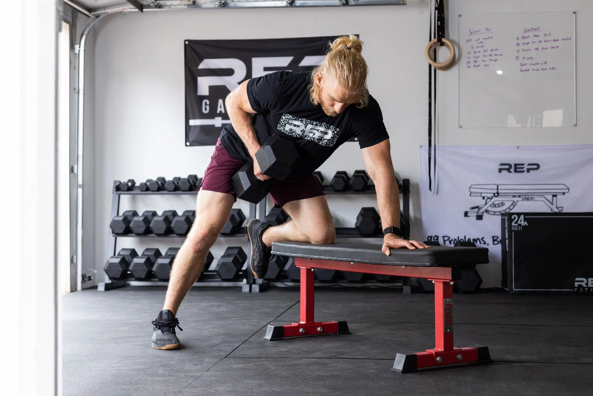 Hex Dumbbell Set and Metallic Black Dumbbell Rack